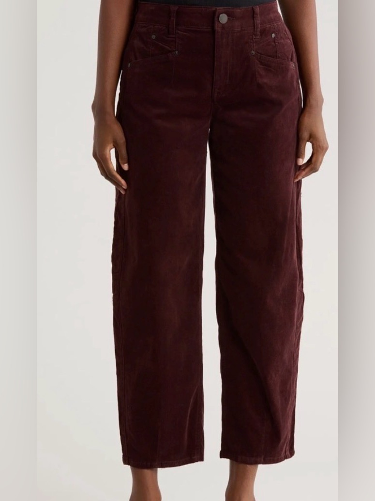 Nwt Democracy Ab”Technology Skyrise Barrel Leg Corduroy Pants Burgundy Size 16